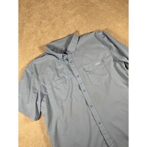 Huk Performance Vented Blue Short Sleeve Button Up Shirt Mens XL Fishing Outdoor
